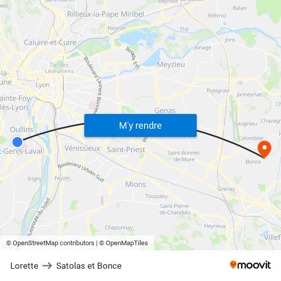 Lorette to Satolas et Bonce map