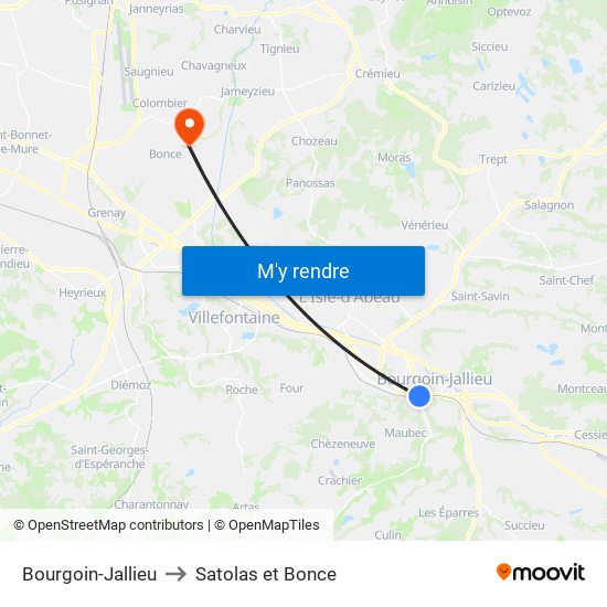 Bourgoin-Jallieu to Satolas et Bonce map