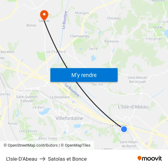L'Isle-D'Abeau to Satolas et Bonce map