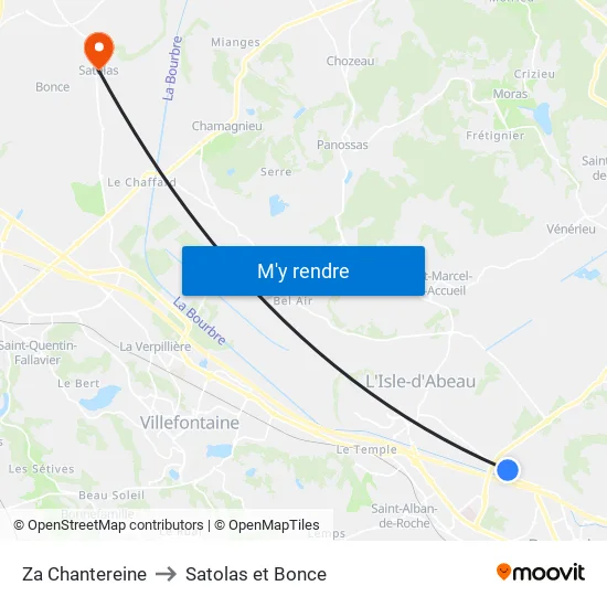 Za Chantereine to Satolas et Bonce map