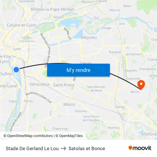 Stade De Gerland Le Lou to Satolas et Bonce map