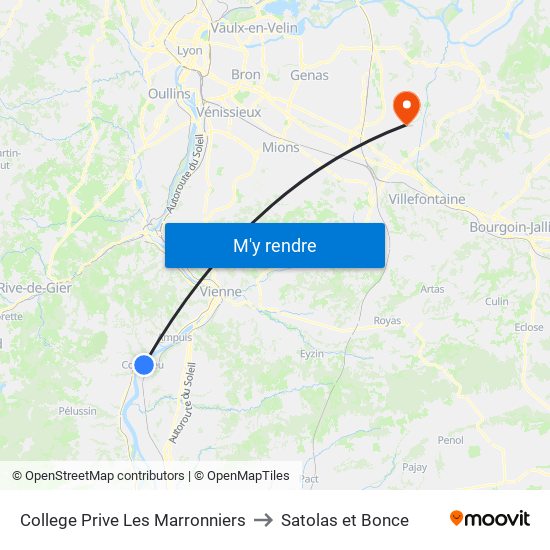 College Prive Les Marronniers to Satolas et Bonce map