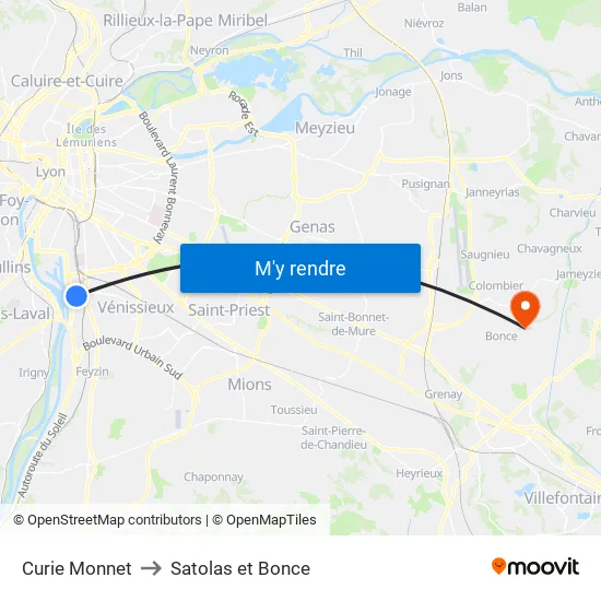 Curie Monnet to Satolas et Bonce map