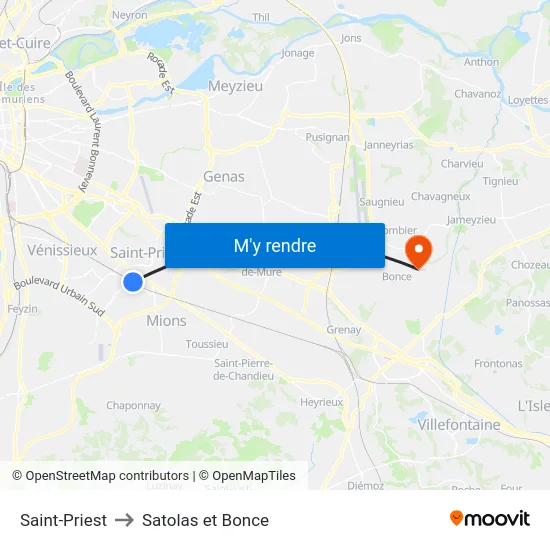 Saint-Priest to Satolas et Bonce map