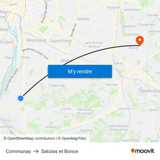 Communay to Satolas et Bonce map