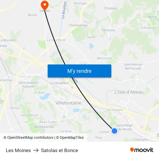 Les Moines to Satolas et Bonce map