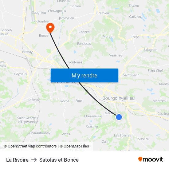 La Rivoire to Satolas et Bonce map