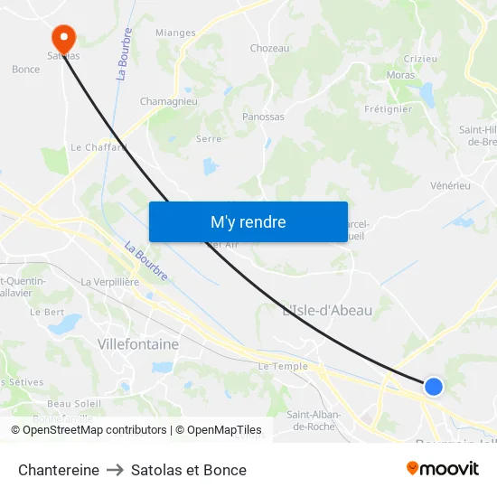 Chantereine to Satolas et Bonce map