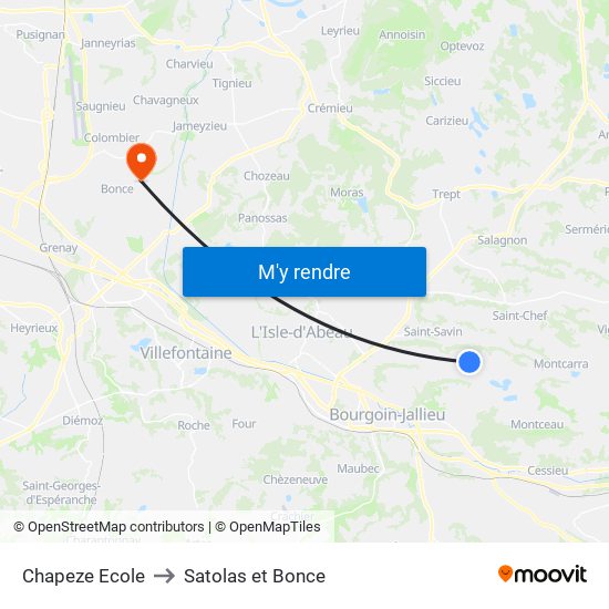 Chapeze Ecole to Satolas et Bonce map