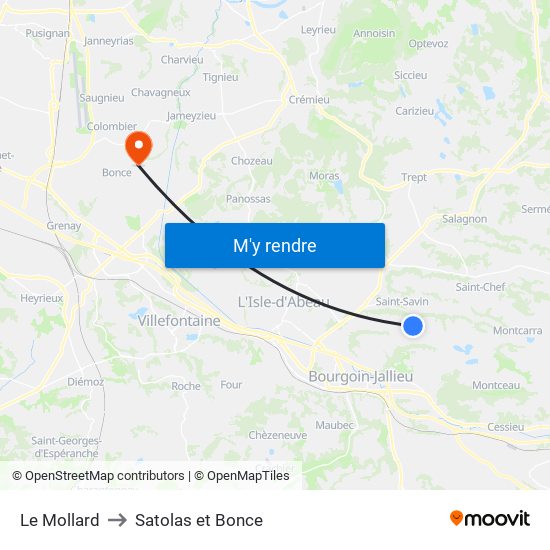 Le Mollard to Satolas et Bonce map