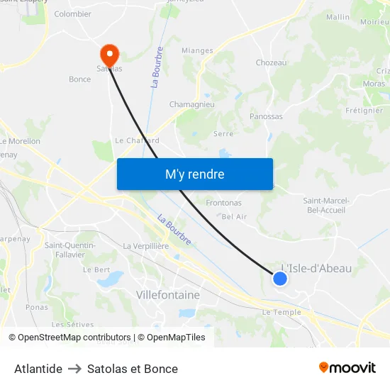 Atlantide to Satolas et Bonce map