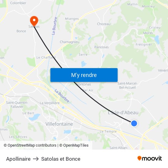 Apollinaire to Satolas et Bonce map