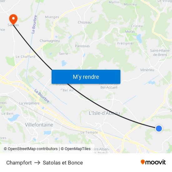 Champfort to Satolas et Bonce map