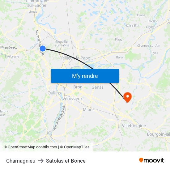 Chamagnieu to Satolas et Bonce map