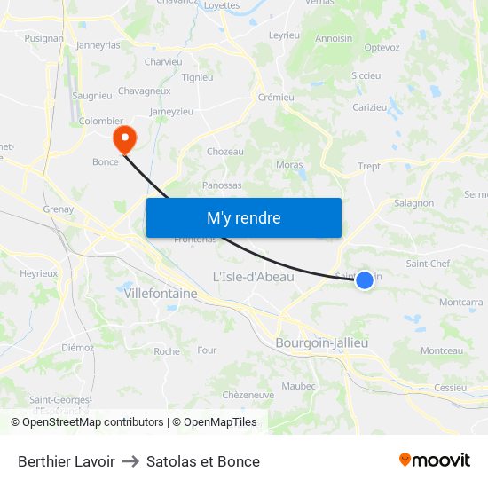 Berthier Lavoir to Satolas et Bonce map