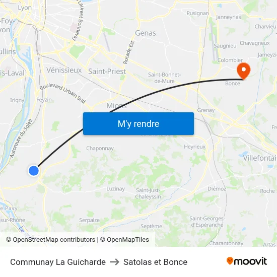 Communay La Guicharde to Satolas et Bonce map