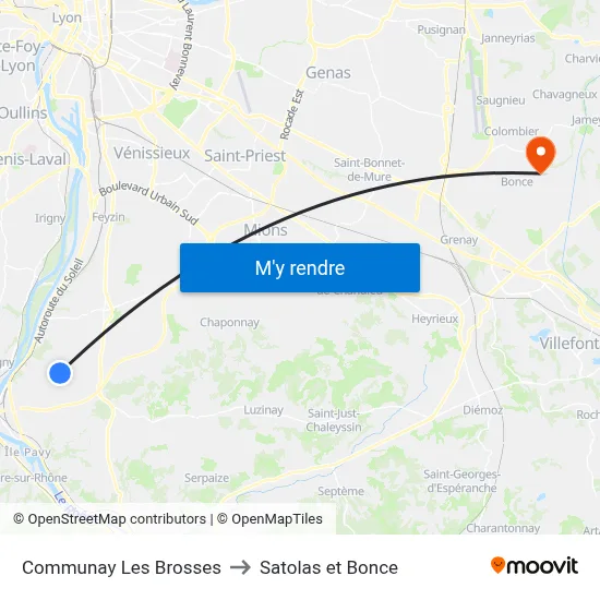 Communay Les Brosses to Satolas et Bonce map