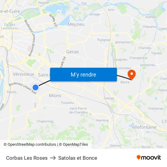 Corbas Les Roses to Satolas et Bonce map