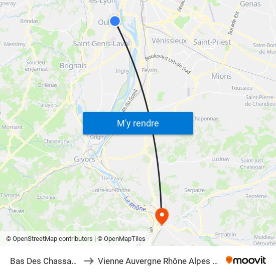 Bas Des Chassagnes to Vienne Auvergne Rhône Alpes France map