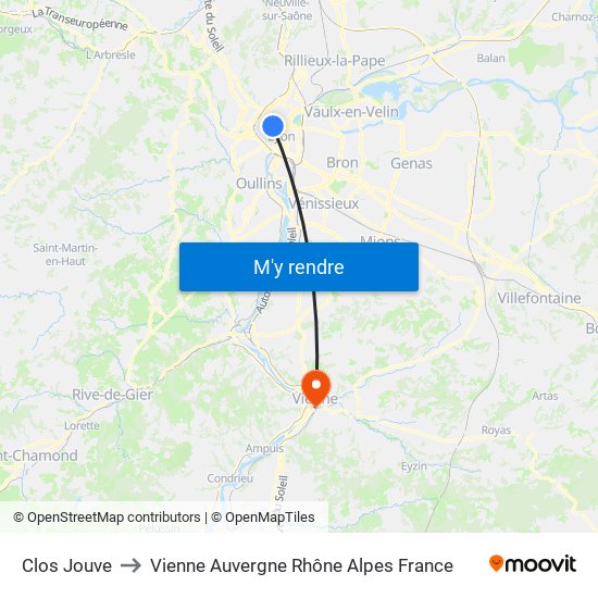 Clos Jouve to Vienne Auvergne Rhône Alpes France map