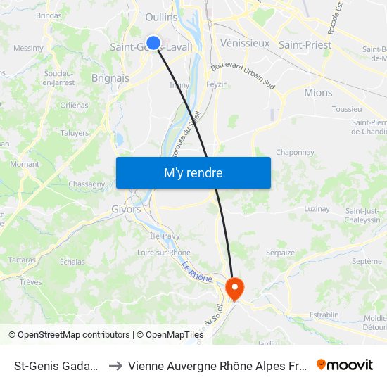 St-Genis Gadagne to Vienne Auvergne Rhône Alpes France map