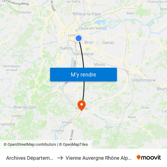 Archives Départementales to Vienne Auvergne Rhône Alpes France map