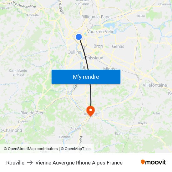 Rouville to Vienne Auvergne Rhône Alpes France map