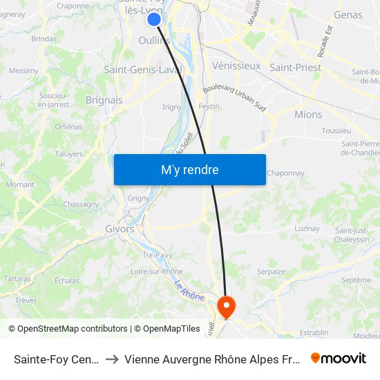 Sainte-Foy Centre to Vienne Auvergne Rhône Alpes France map