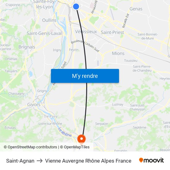 Saint-Agnan to Vienne Auvergne Rhône Alpes France map