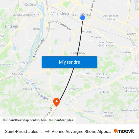 Saint-Priest Jules Ferry to Vienne Auvergne Rhône Alpes France map