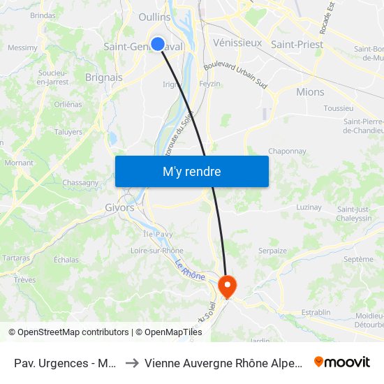 Pav. Urgences - Métro B to Vienne Auvergne Rhône Alpes France map