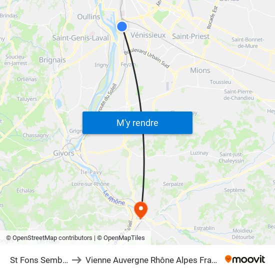 St Fons Sembat to Vienne Auvergne Rhône Alpes France map