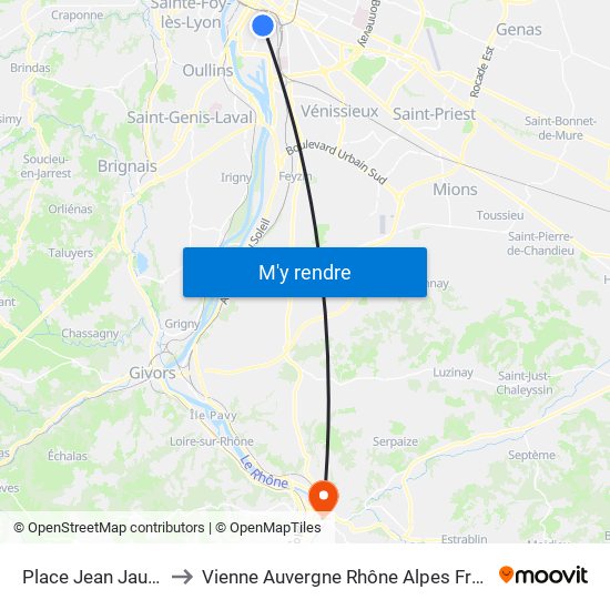 Place Jean Jaurès to Vienne Auvergne Rhône Alpes France map