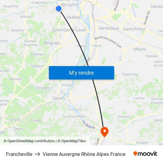 Francheville to Vienne Auvergne Rhône Alpes France map