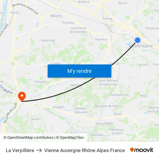 La Verpillière to Vienne Auvergne Rhône Alpes France map