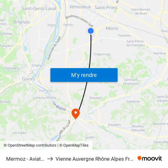 Mermoz - Aviation to Vienne Auvergne Rhône Alpes France map