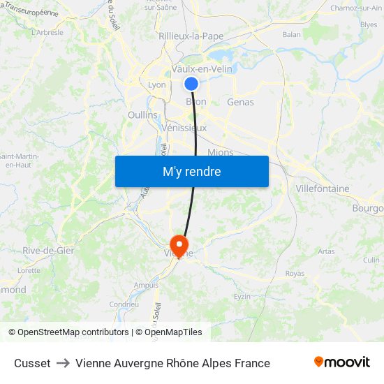 Cusset to Vienne Auvergne Rhône Alpes France map