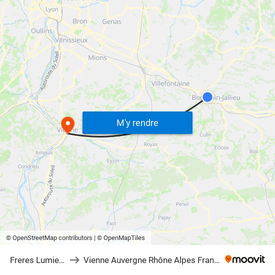 Freres Lumiere to Vienne Auvergne Rhône Alpes France map