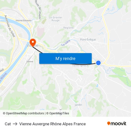 Cat to Vienne Auvergne Rhône Alpes France map