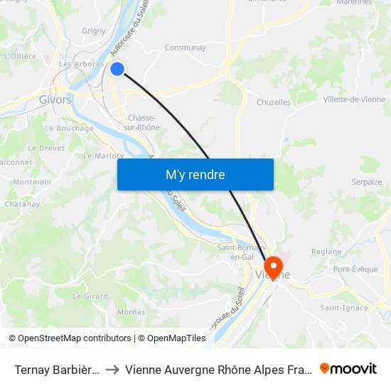 Ternay Barbières to Vienne Auvergne Rhône Alpes France map