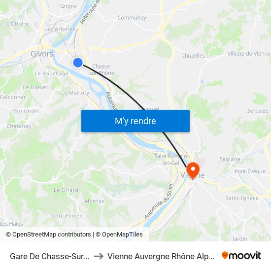 Gare De Chasse-Sur-Rhône to Vienne Auvergne Rhône Alpes France map