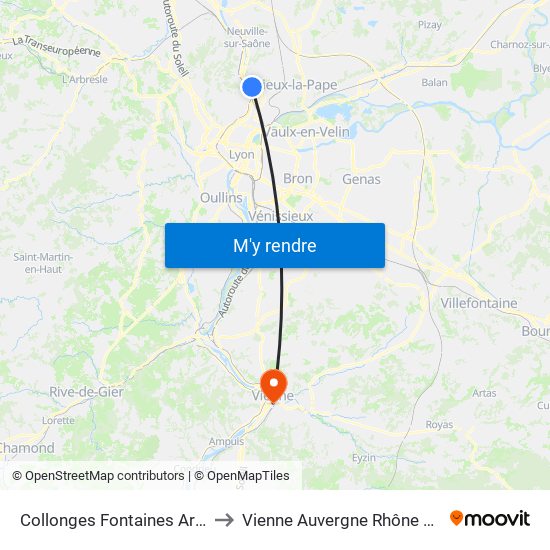 Collonges Fontaines Arret Tcl Gare to Vienne Auvergne Rhône Alpes France map