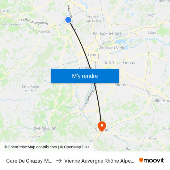 Gare De Chazay-Marcilly to Vienne Auvergne Rhône Alpes France map