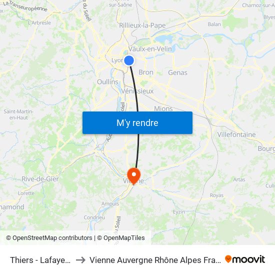 Thiers - Lafayette to Vienne Auvergne Rhône Alpes France map