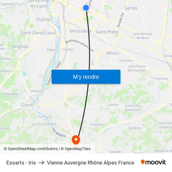 Essarts - Iris to Vienne Auvergne Rhône Alpes France map