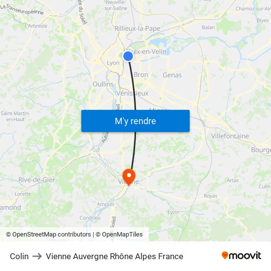 Colin to Vienne Auvergne Rhône Alpes France map