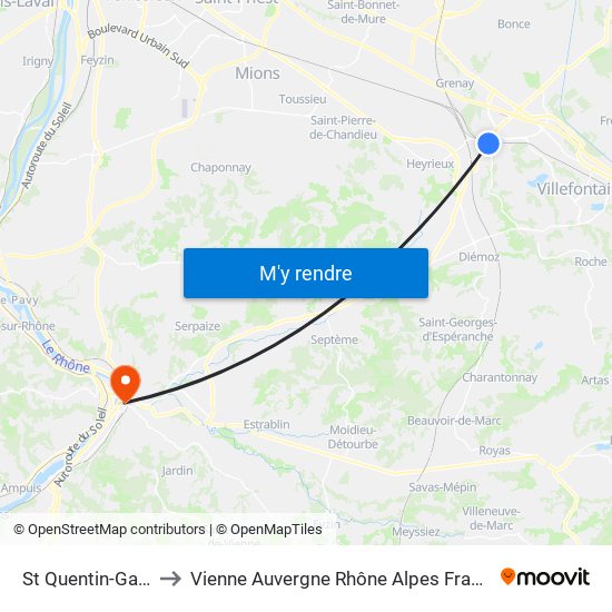 St Quentin-Gare to Vienne Auvergne Rhône Alpes France map