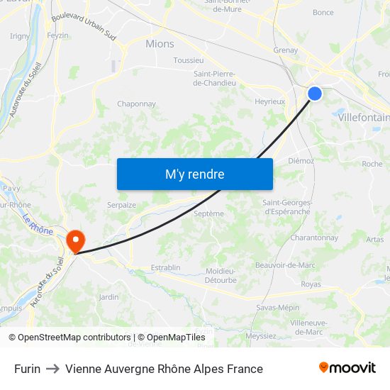 Furin to Vienne Auvergne Rhône Alpes France map