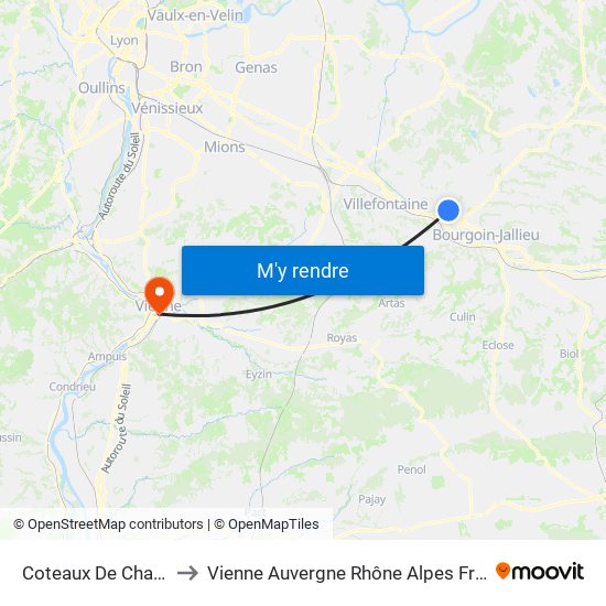 Coteaux De Chasse to Vienne Auvergne Rhône Alpes France map