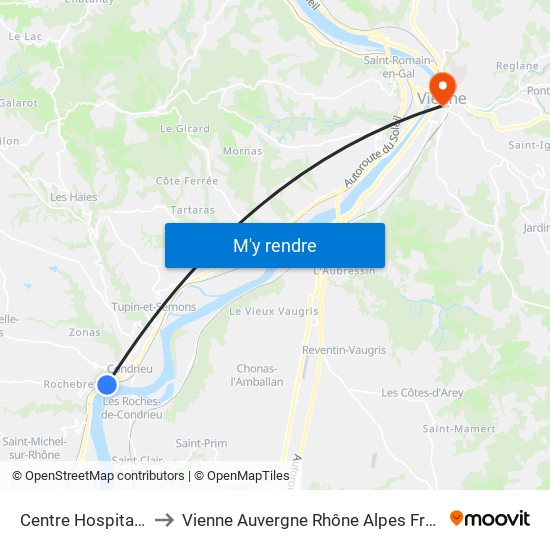 Centre Hospitalier to Vienne Auvergne Rhône Alpes France map